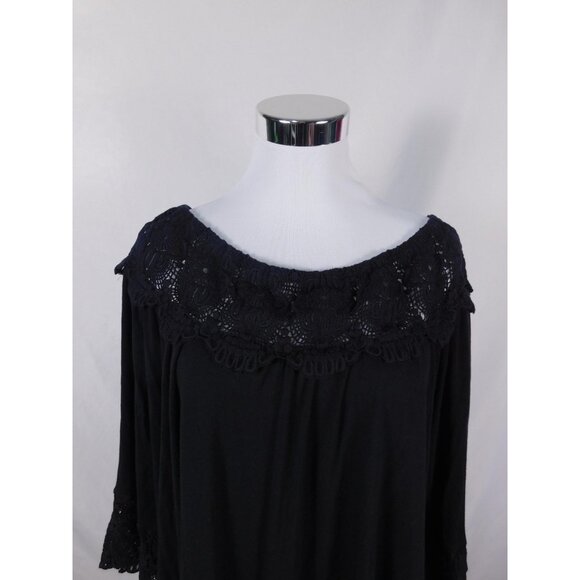 Peck & Peck Black Crochet Off Shoulder Top Boho Witch M - Picture 2 of 11